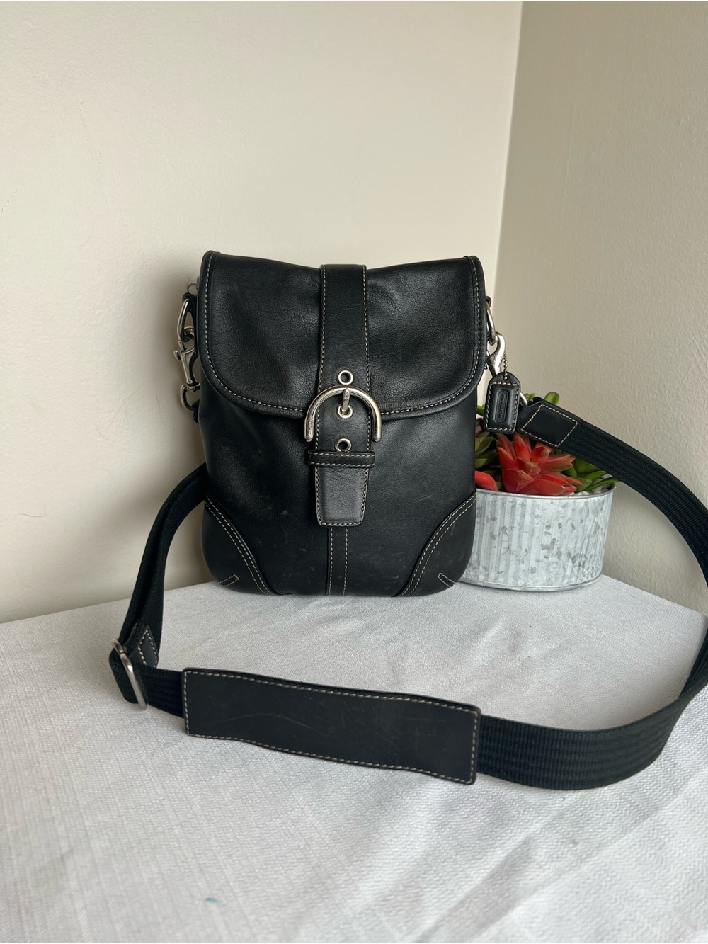 Coach Vintage SoHo Black Leather Crossbody with Silver Buckle
